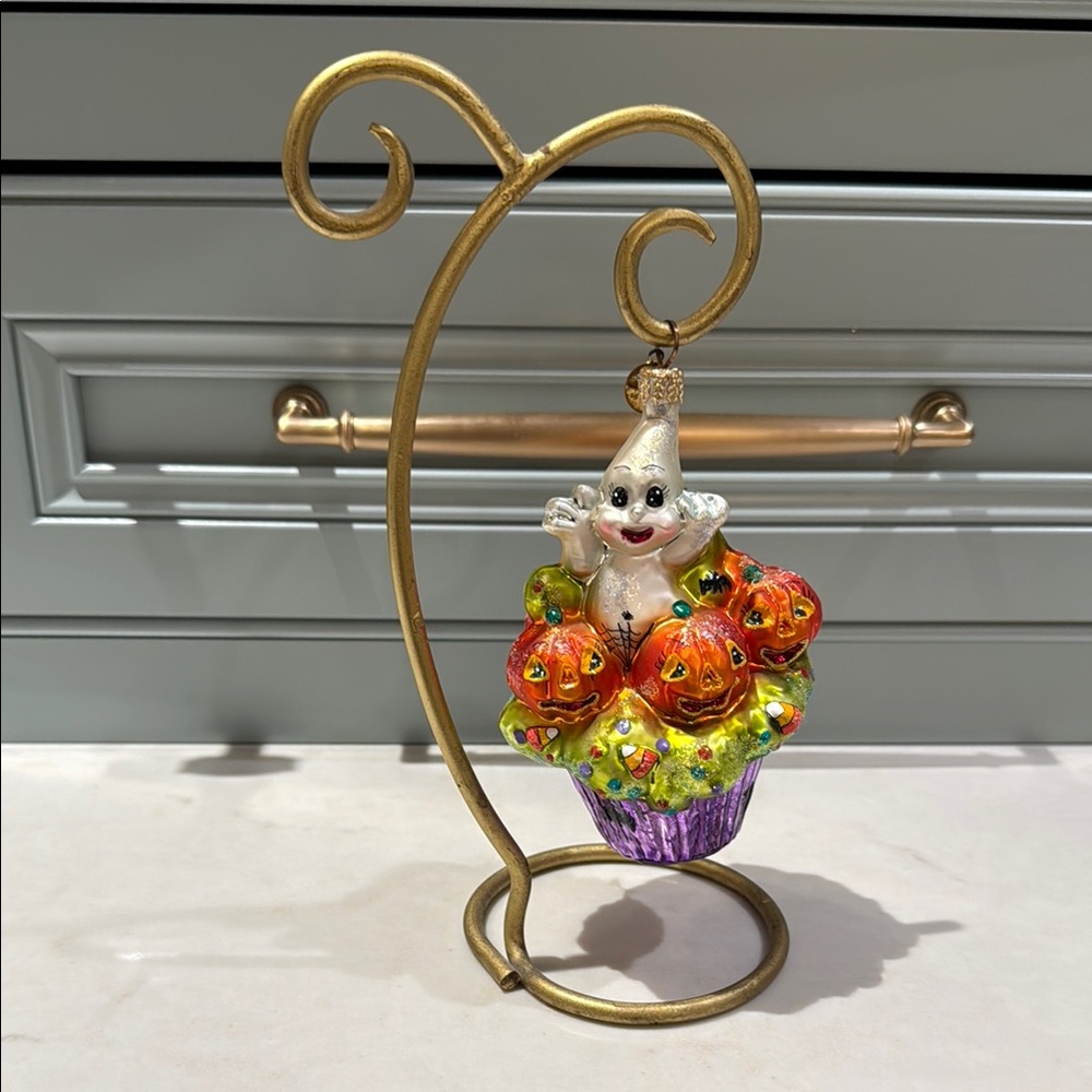 Christopher Radko Halloween Ghost and Pumpkin Ornament with Stand